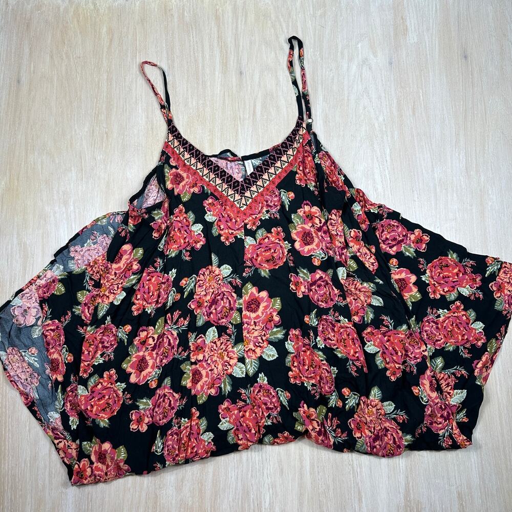 Xhilaration Floral Cold Shoulder Wide Leg Jumpsuit Boho Sleeveless Black Pink 4X